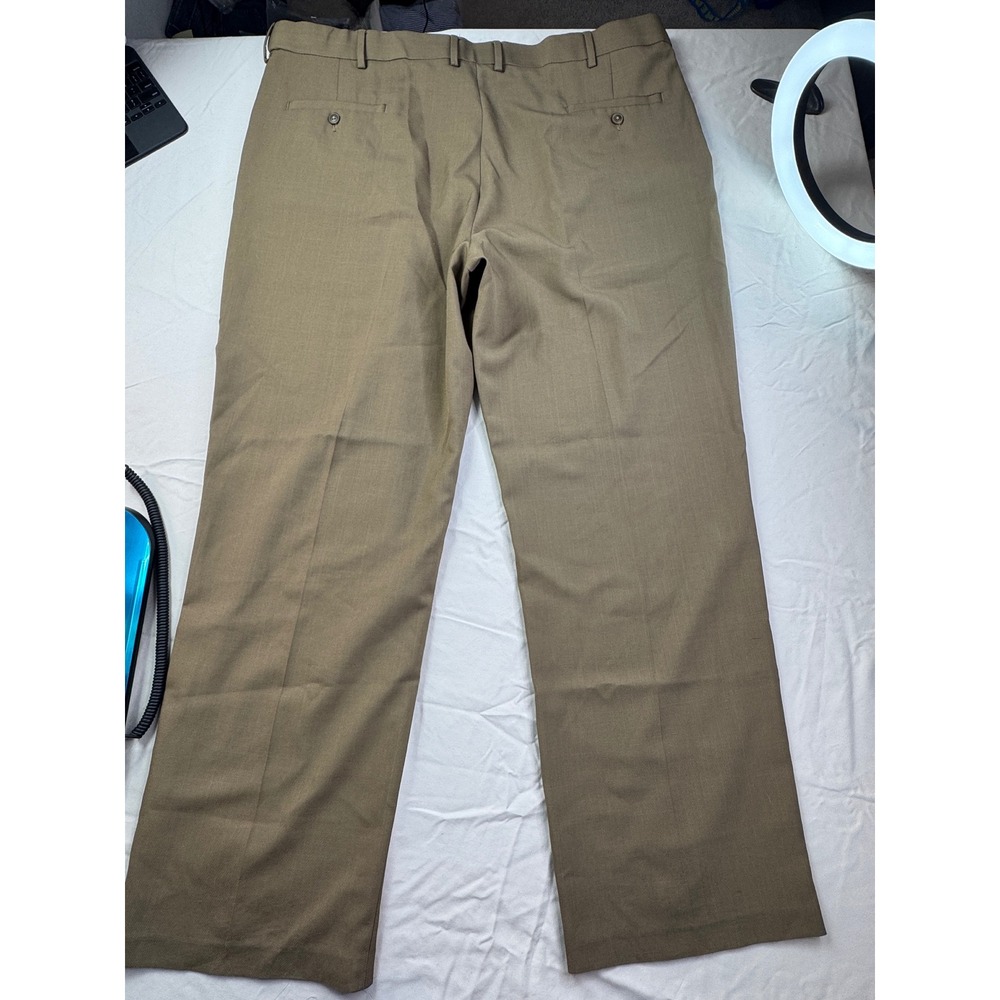Haggar Mens Eclo Stria Classic Fit Dress Pants Brown 44x32 Flat Front Trousers - Picture 6 of 11